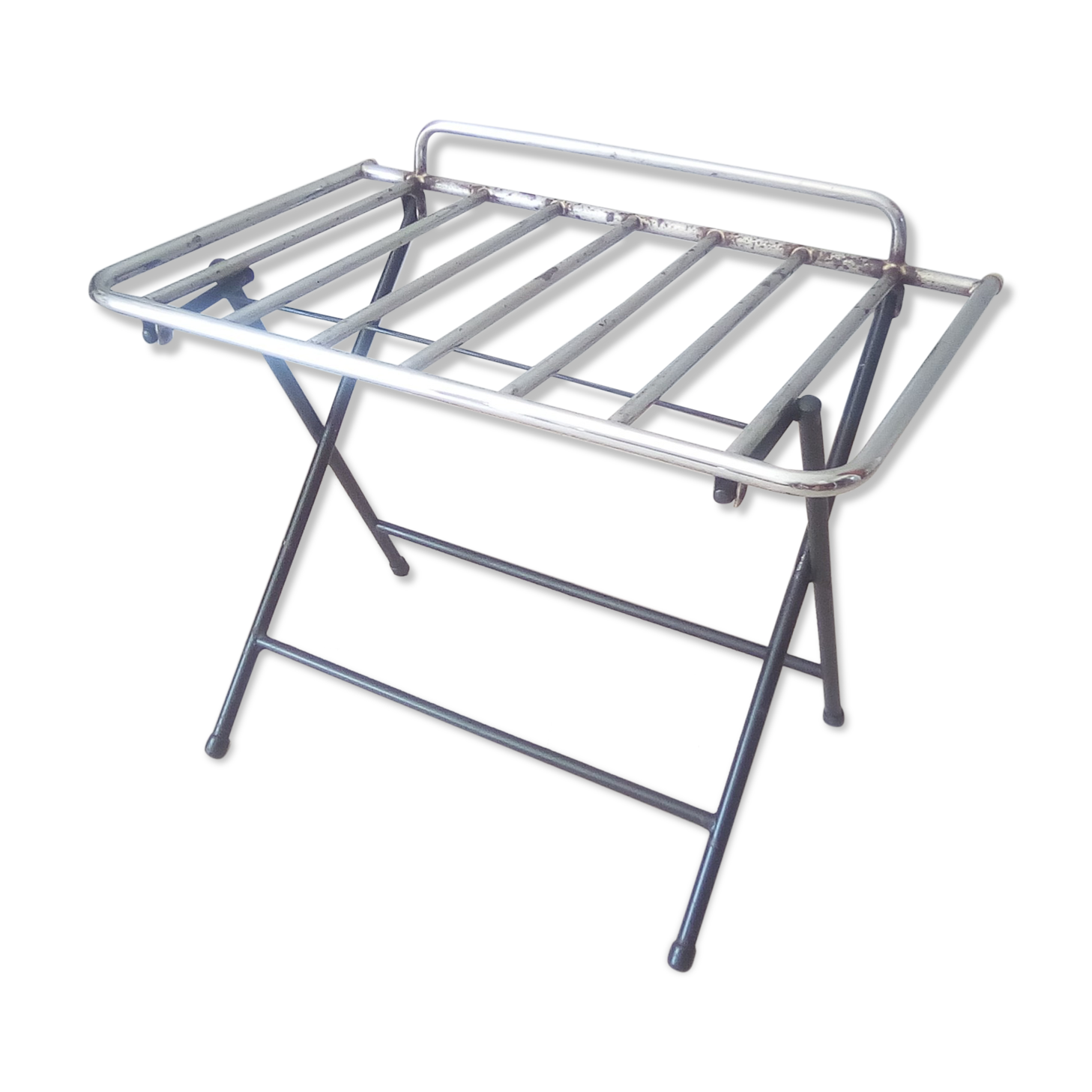 Side table, vintage suitcase carrier