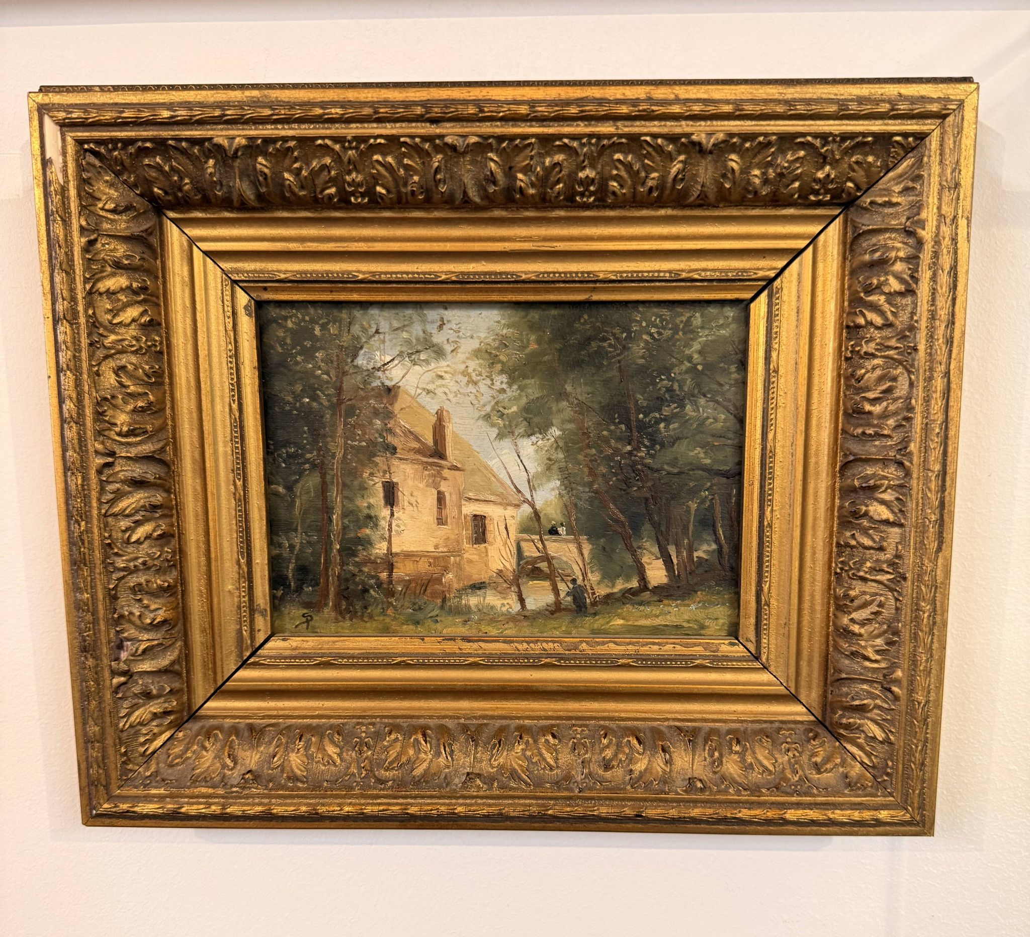 Old oil on wood – House in the forest – Landscape