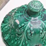 Hanging planter in green earthenware