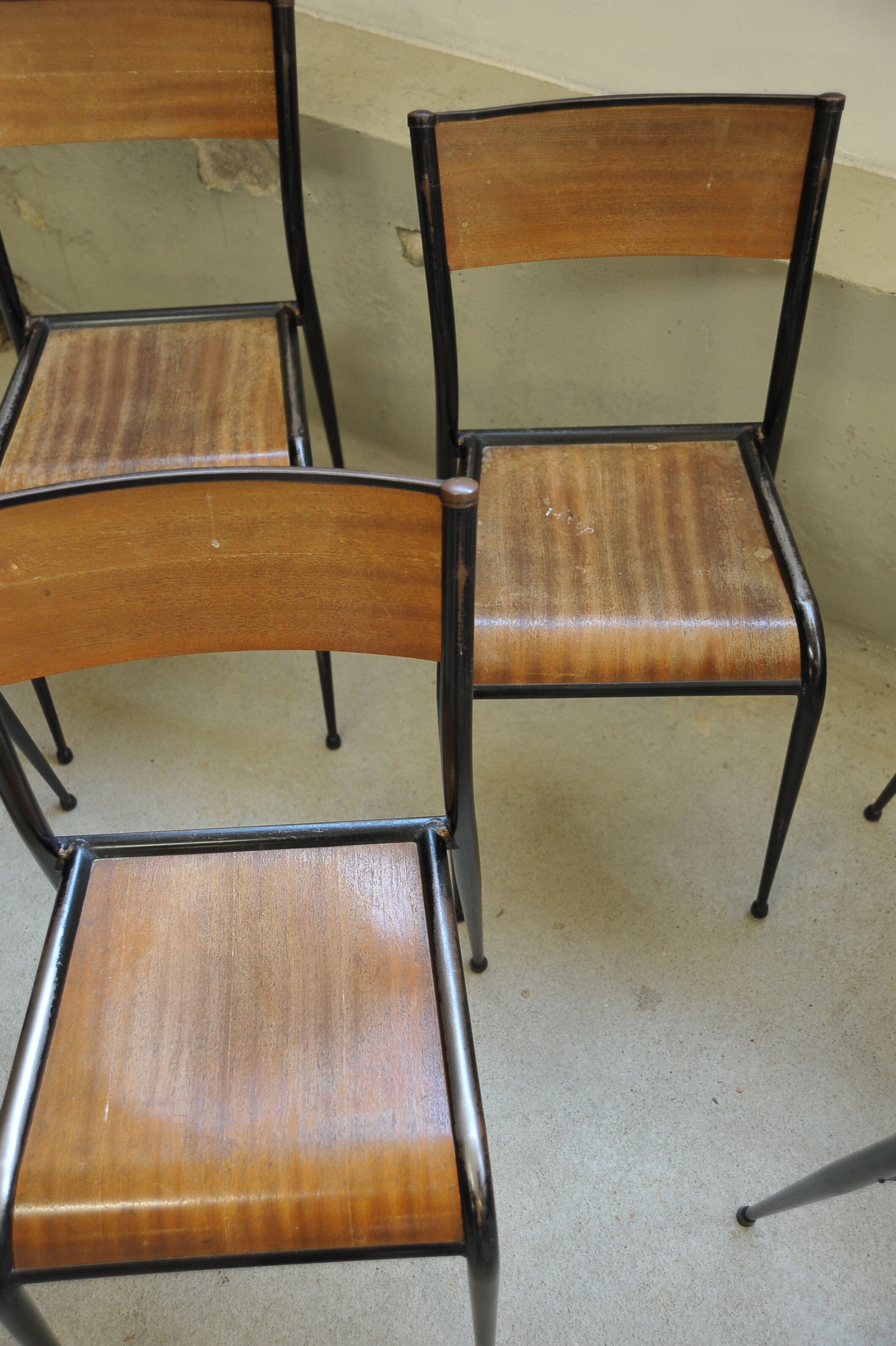 Series of 6 black Mullca school chairs