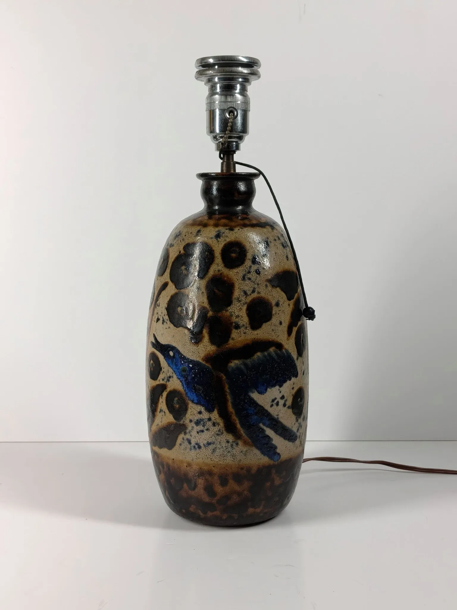 Art Deco Lamp in Stoneware with Blue Birds – Atelier Primavera, circa 1930