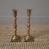 Pair of old brass candlesticks gold metal candelabra candlesticks Scandinavian country decoration