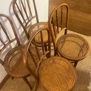 Set of 4 vintage Fischel bistro chairs in curved wood and cane
