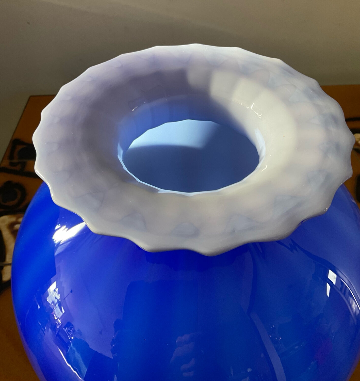 Large Murano glass spherical vase in two-tone glass paste