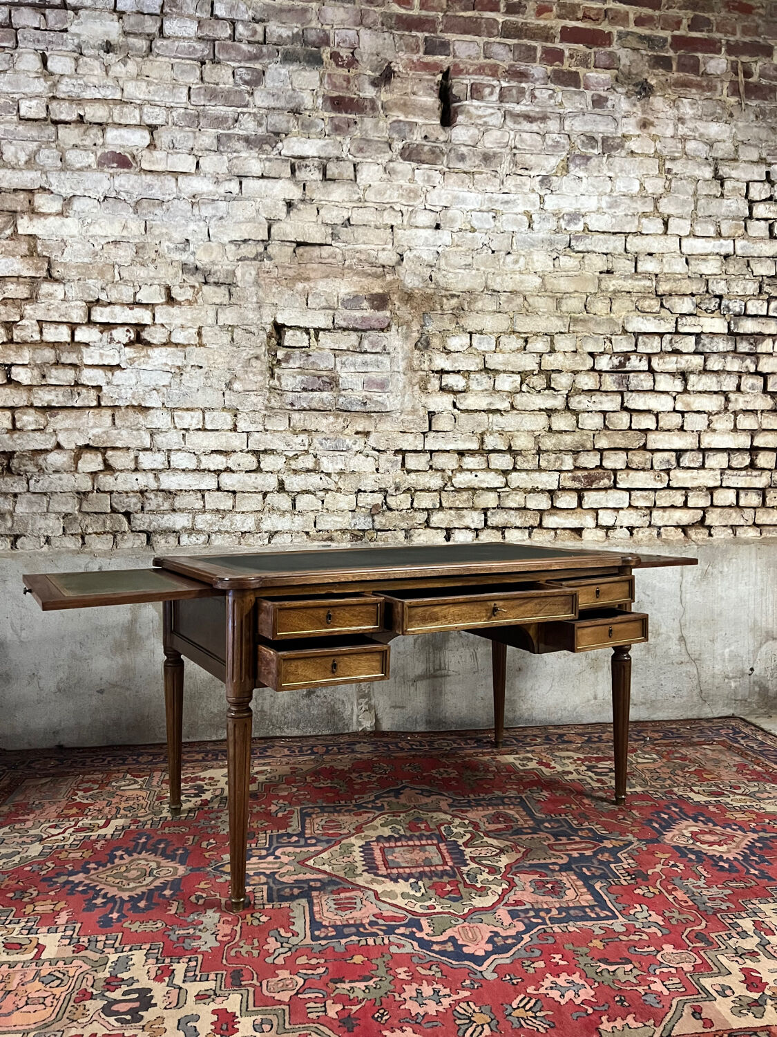 Flat mahogany desk Louis XVI XIX style Century