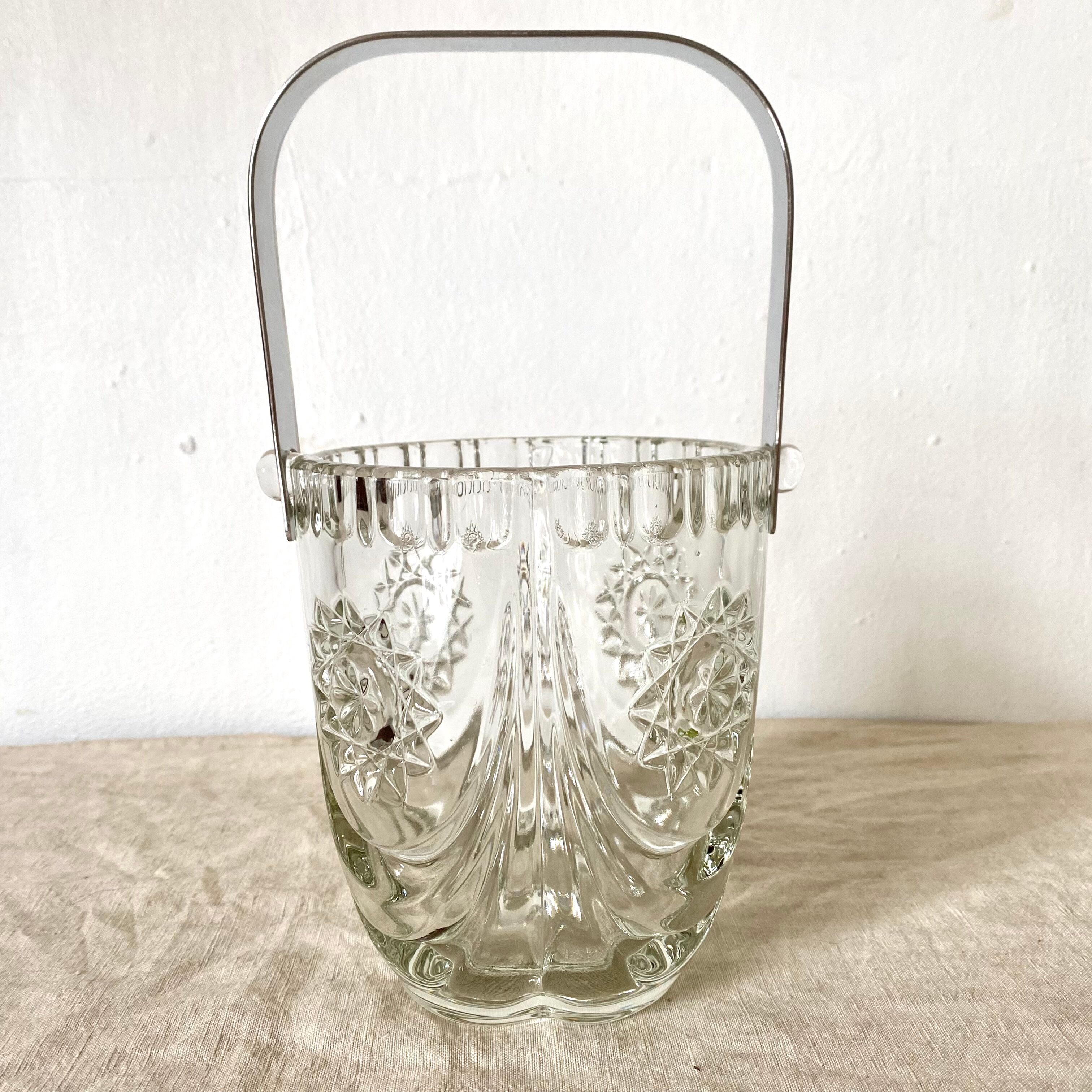 Vintage glass and silver metal ice bucket