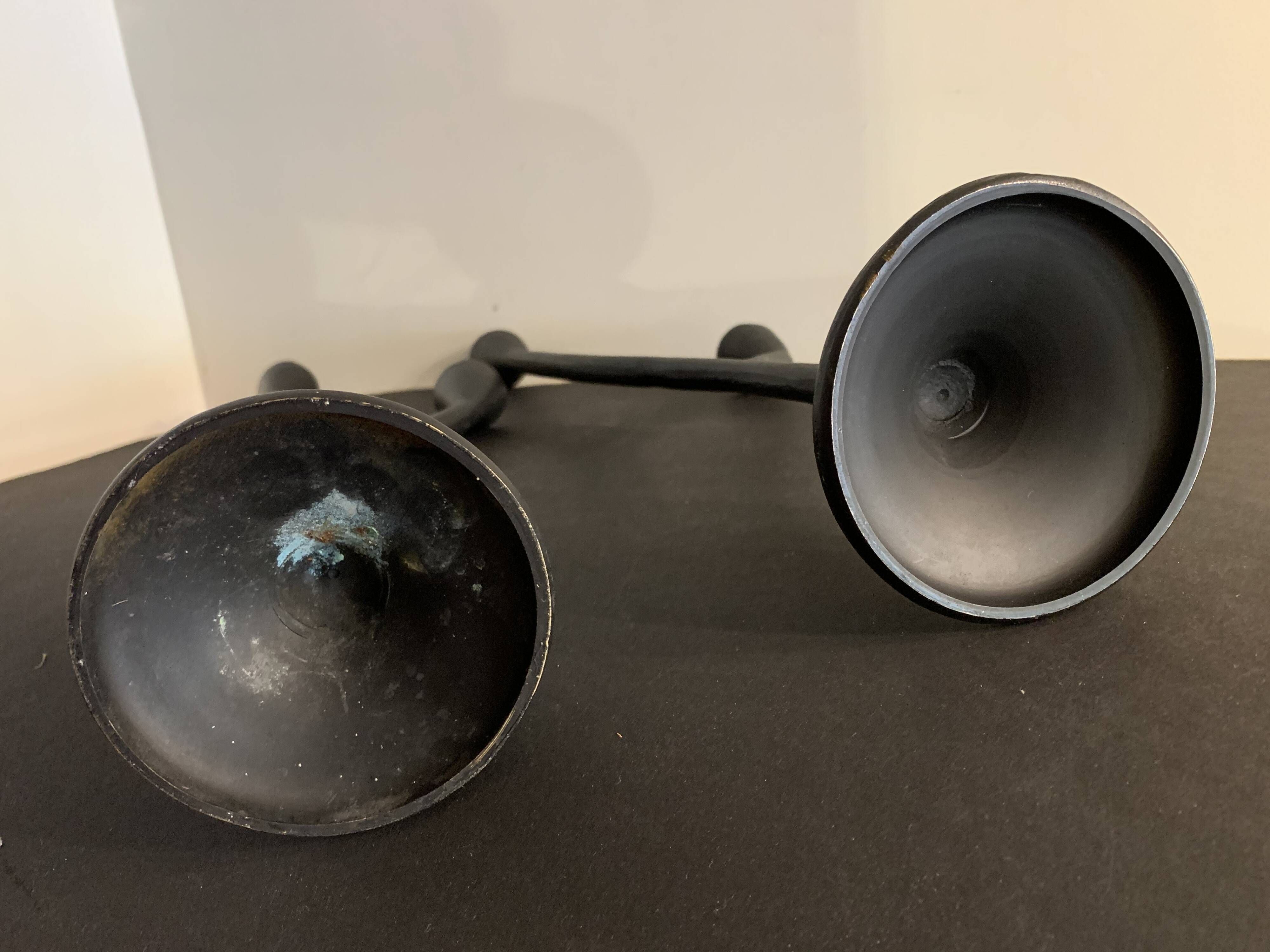 Pair of black candlesticks art deco in steel Habitat 1970