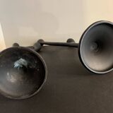 Pair of black candlesticks art deco in steel Habitat 1970