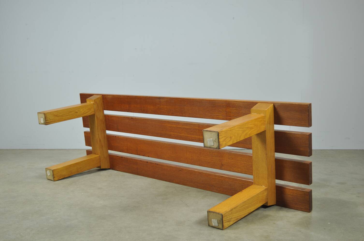 Vintage handmade robust slatted BENCH, Netherlands 1970s
