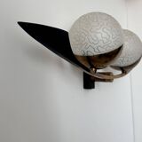 Vintage brass and opaline wall lamp, Arlus, France 1960s