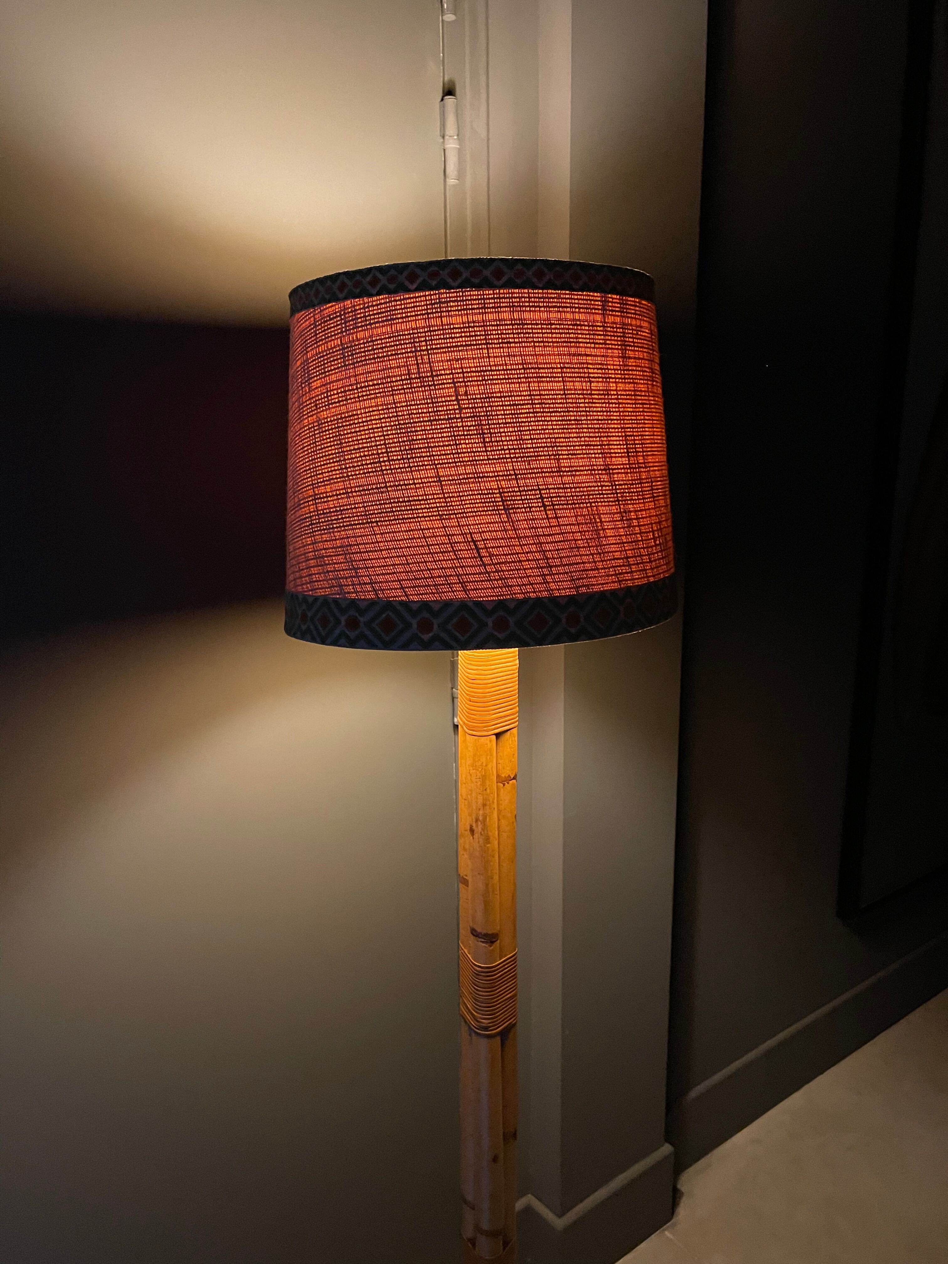 Vintage tripod rattan floor lamp