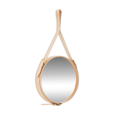 Miroir fait main de style J. Adnet en cuir végétal tanné naturel, ø 58 cm