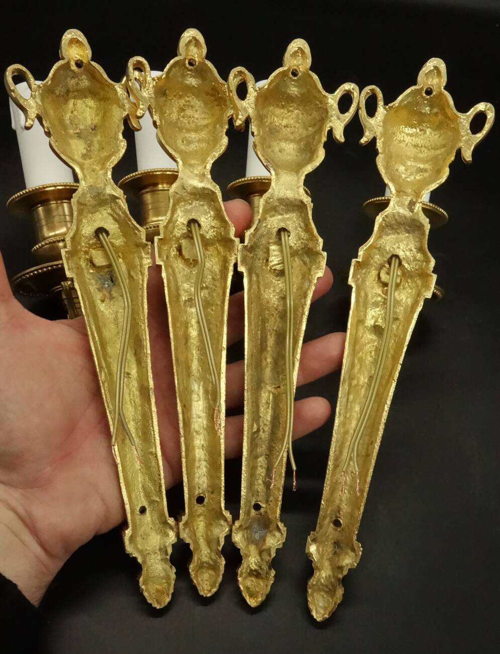 Set of 4 Louis XVI style 1-light wall lights from the 19th century - gilded bronze