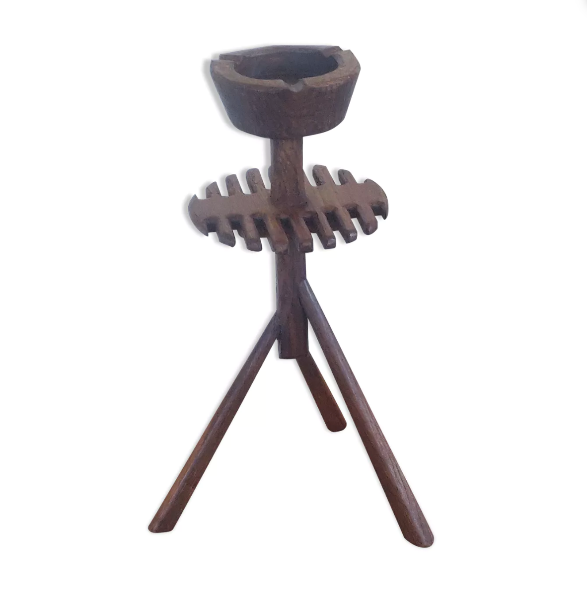 Brutalist ashtray in solid oak 50s