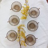 Set of 6 Art Deco dessert bowls in smoked glass.