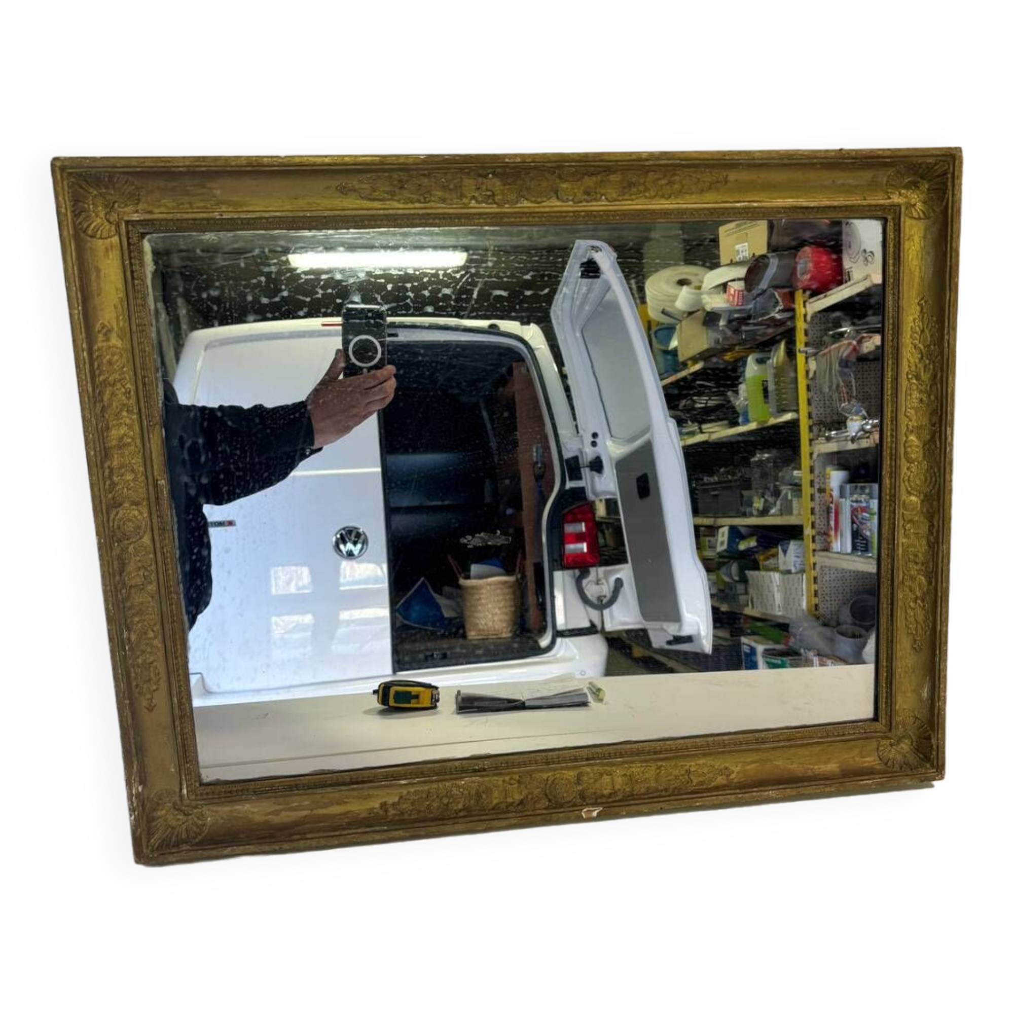 Mercury mirror and old wooden frame