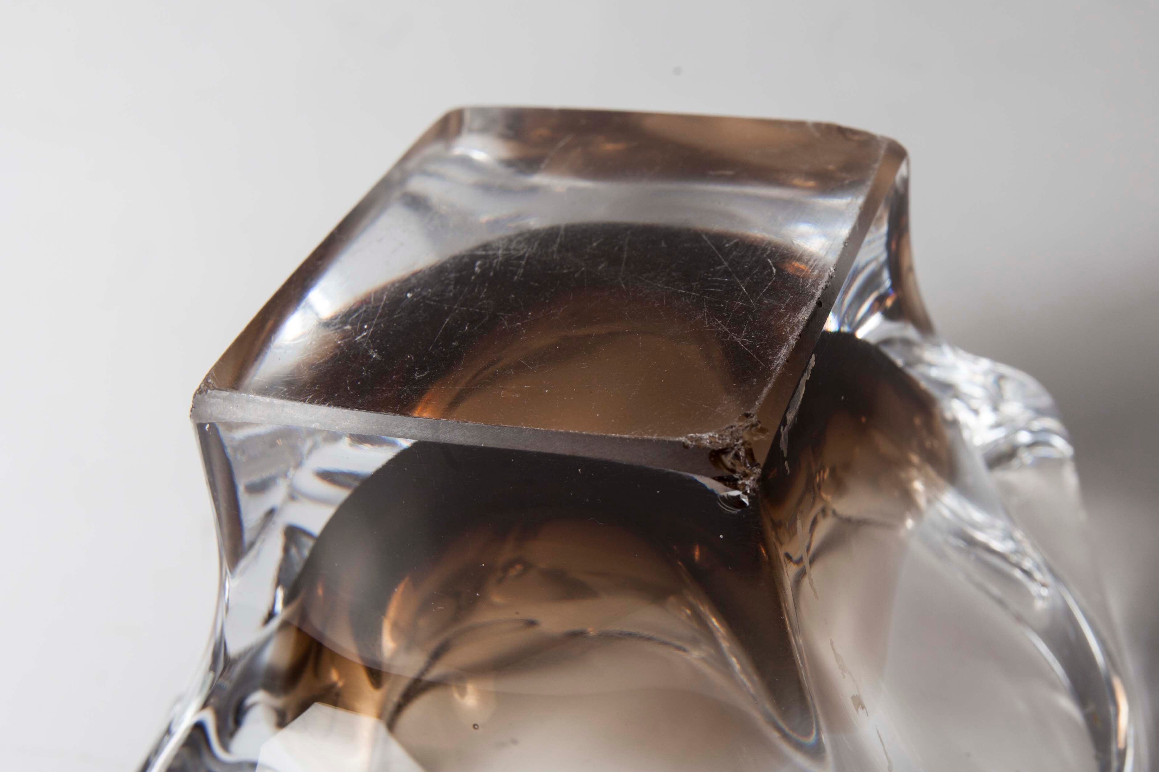 Murano ashtray transparent and smoked flower shape