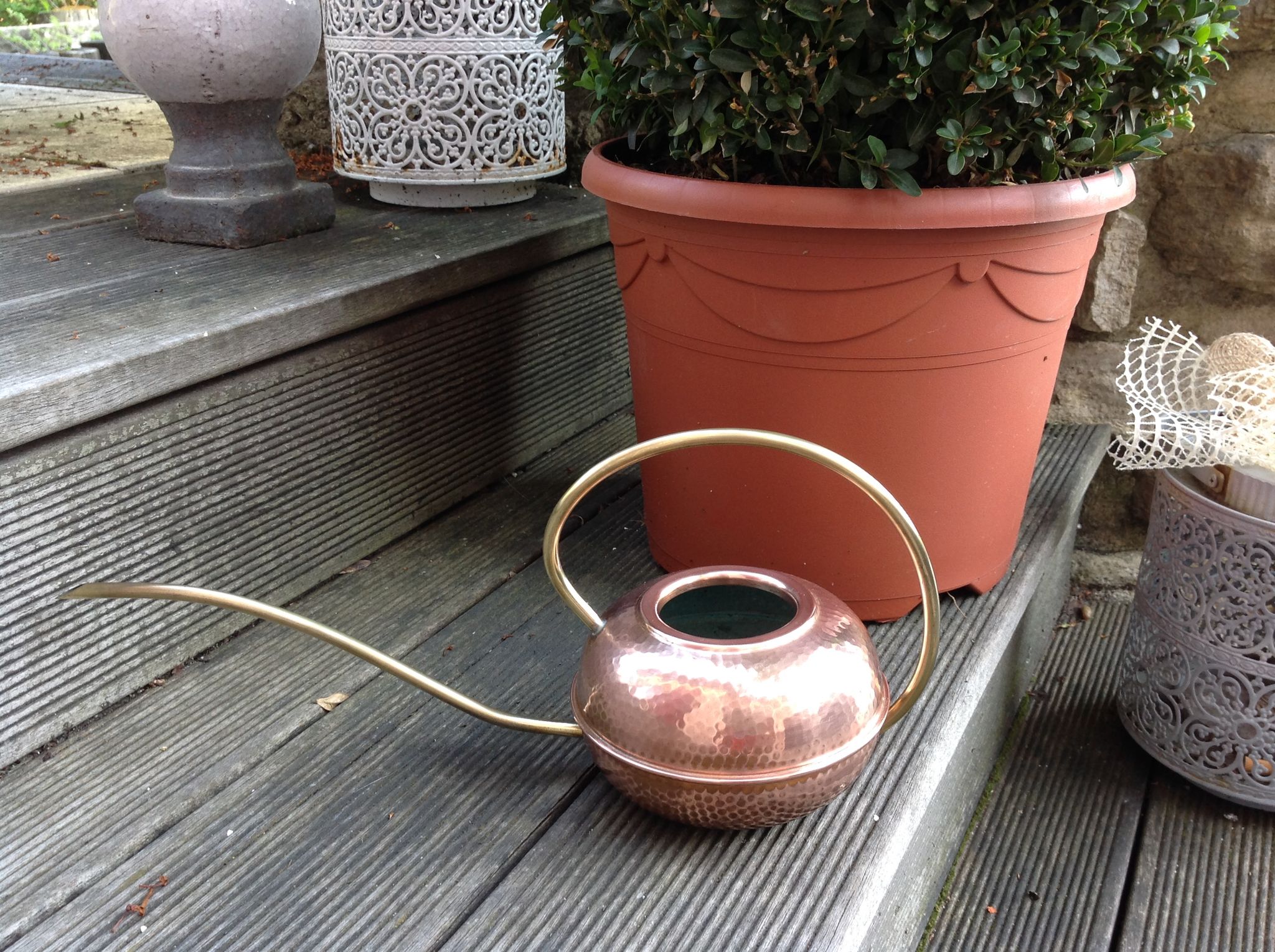 Red copper watering can in Scandinavian style 60s-70s