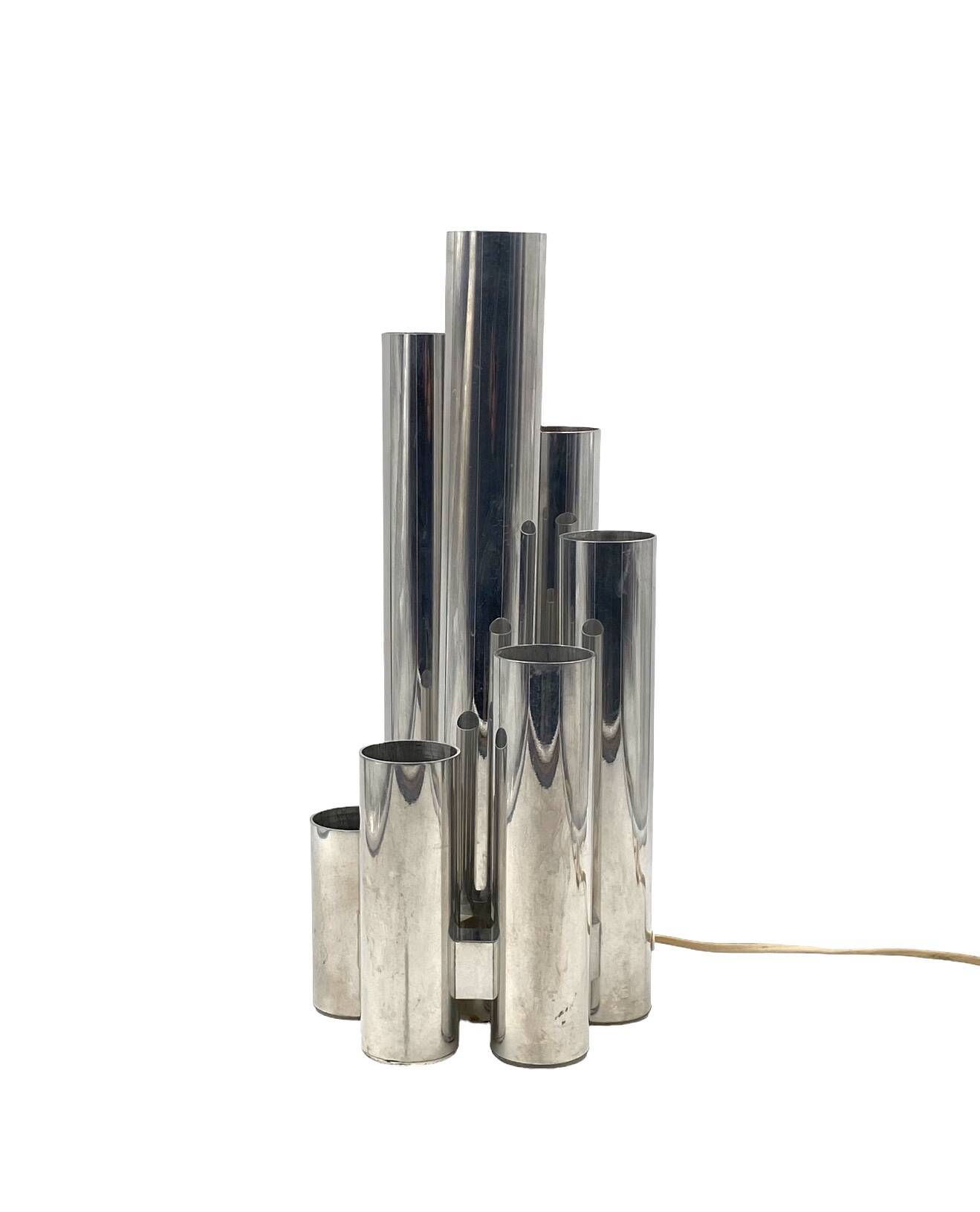 Hollywood regency 6 lights metal table lamp, Italy 1970s