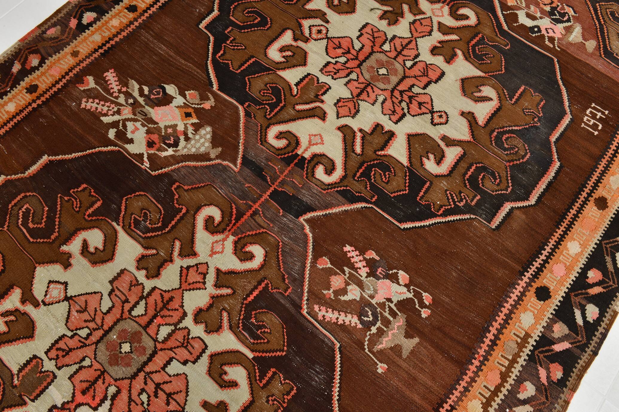 6x12 Handmade Wool Kilim Area Rug, 185x365Cm