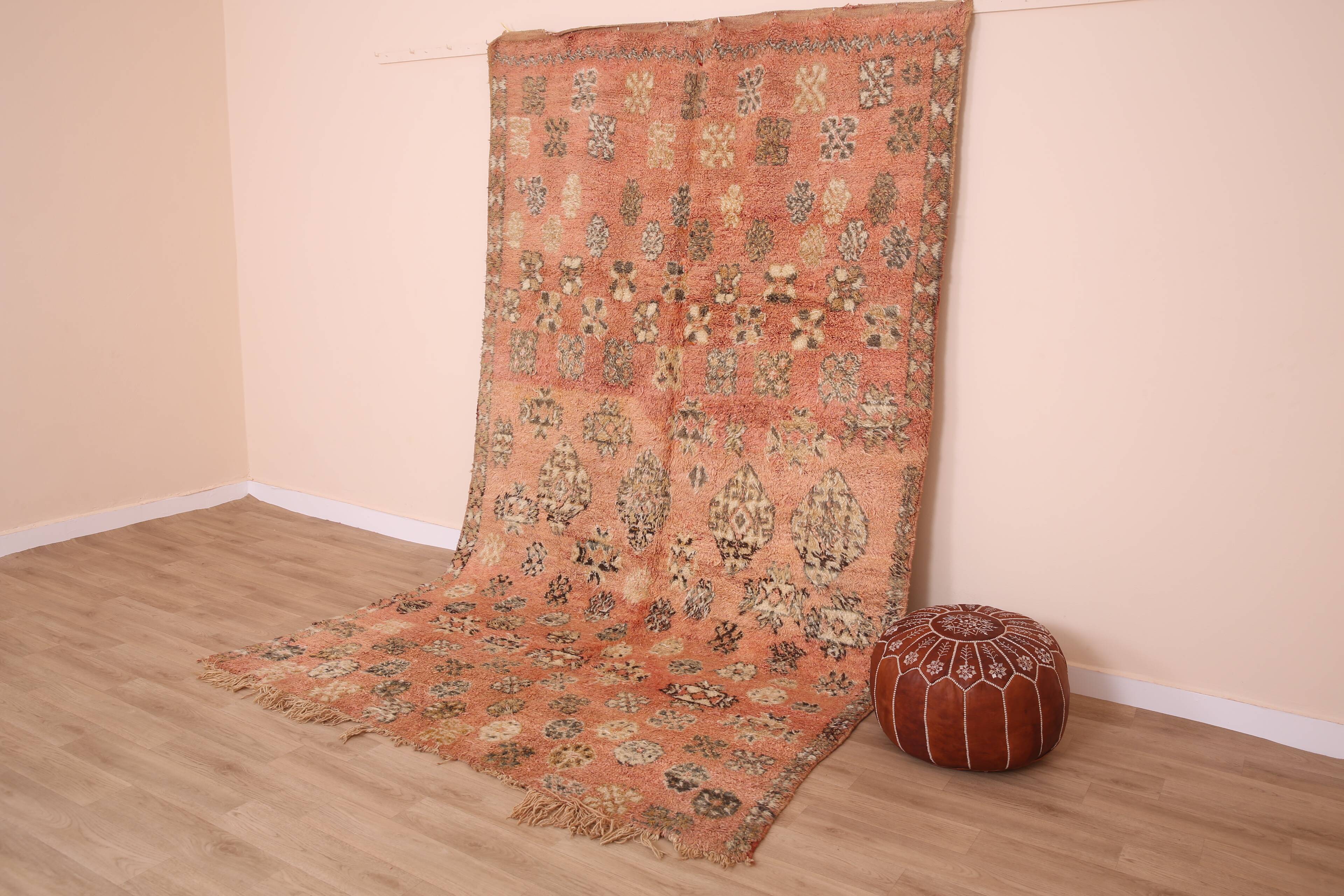 Peach Vintage Moroccan Rug 180 x 305 cm, Berber Wool Rug, Handmade Boho Rug