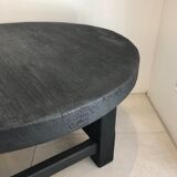 Table basse ronde finition bois brulé, shou-sugi-ban