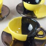 Set of 5 cups + saucers, two-tone ceramic, Luc Lucchesi, by Vall