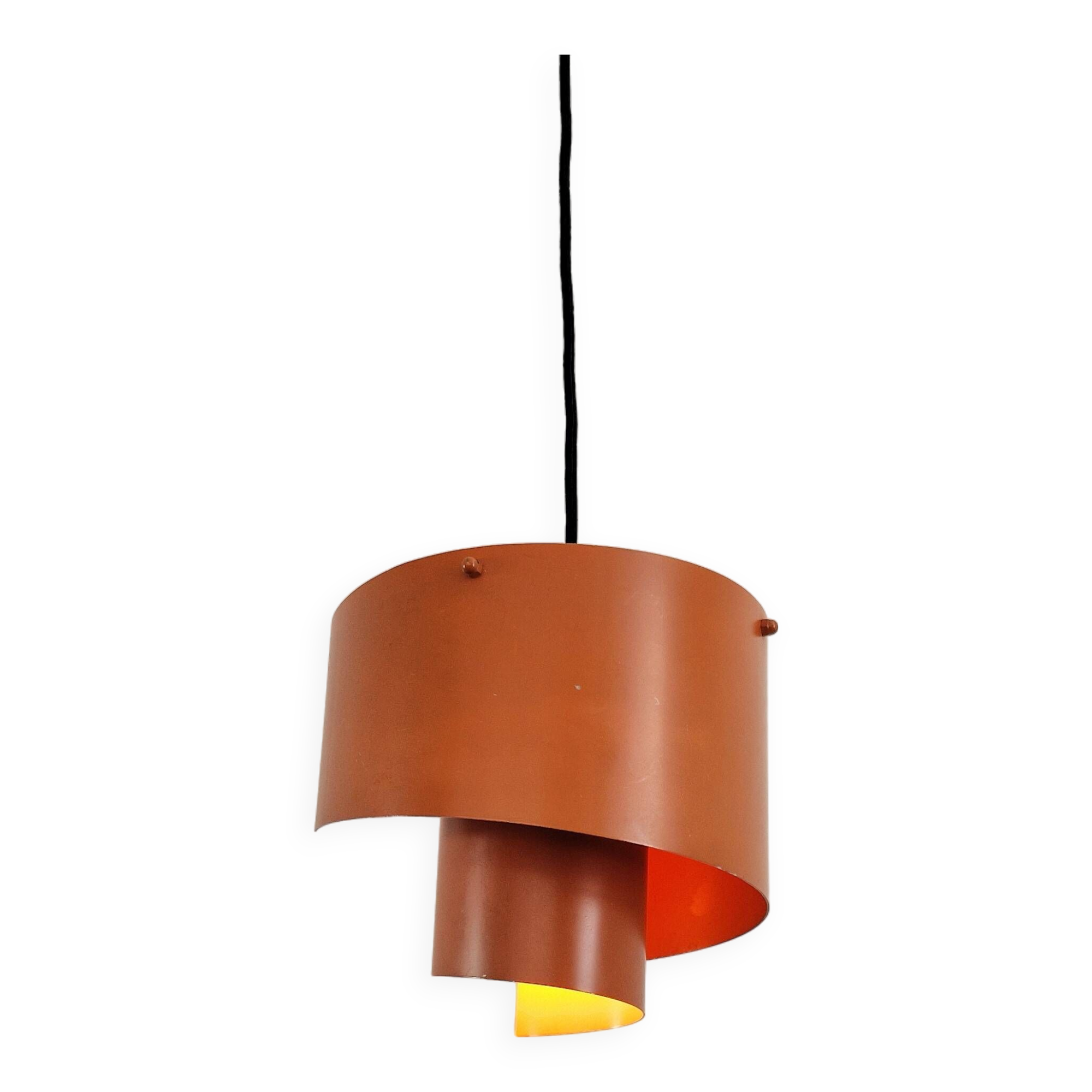 Orange swirl shaped pendant or ceiling lamp by Simon P. Henningsen for Lyfa, Denmark 1960's
