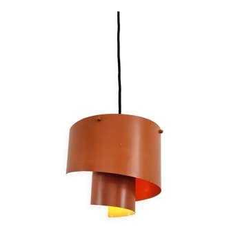 Suspension ou plafonnier orange en forme de tourbillon par Simon P. Henningsen pour Lyfa, Danemark 1960