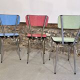 3 pink, green, blue Formica chairs