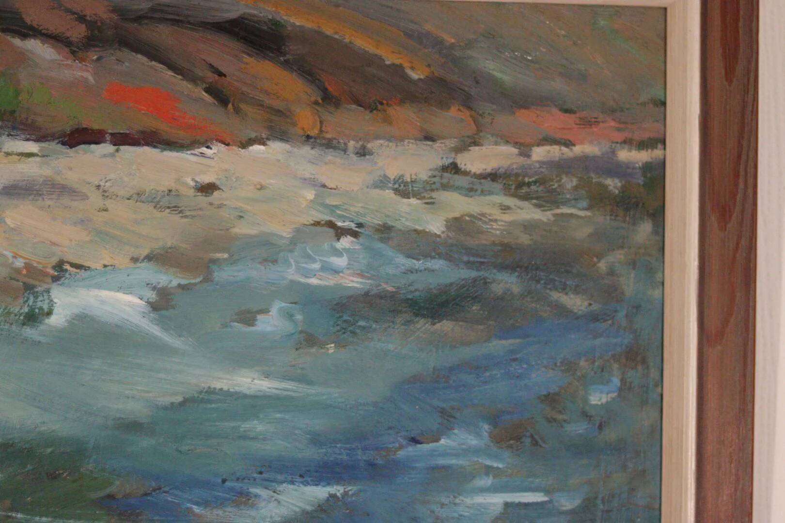 Original Mid Century Swedish Oil on Panel – “Seashore” by LV 1962 – Signed