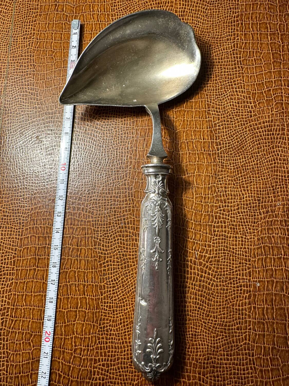 Art-Nouveau Sauce Spoon Floral Decor - Silver & Vermeil
