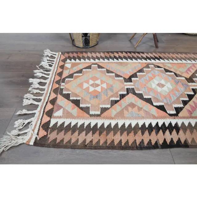 Handwoven Orange Wool Turkish Oushak Runner Rug 99x343