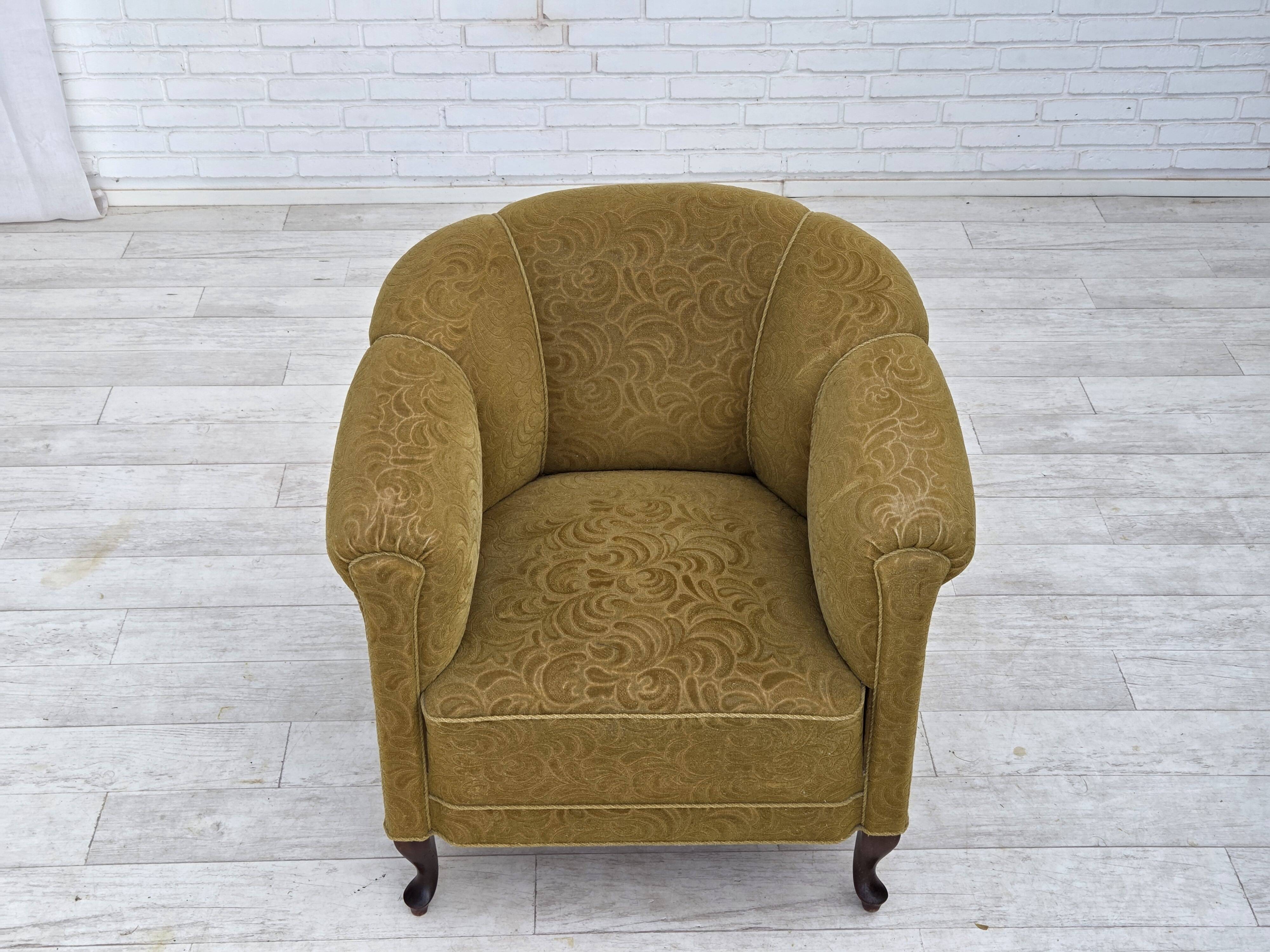 1950s, Danish relax armchair, light green furniture wool, oak wood.