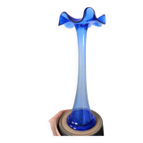 Vase bleu cobalt vintage bord onduler - verre souffle