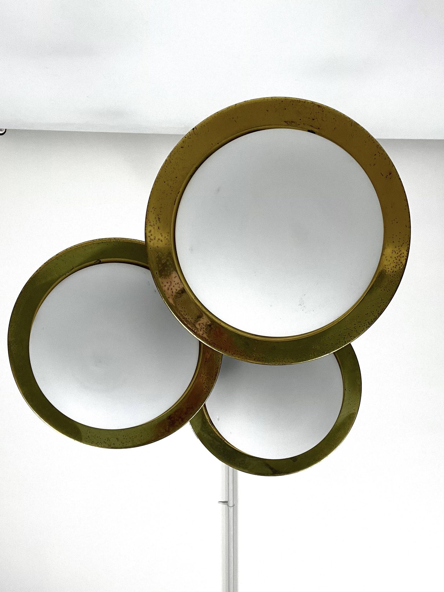 Mis-Century Stilnovo style pendant with three lights. Italy 1950s