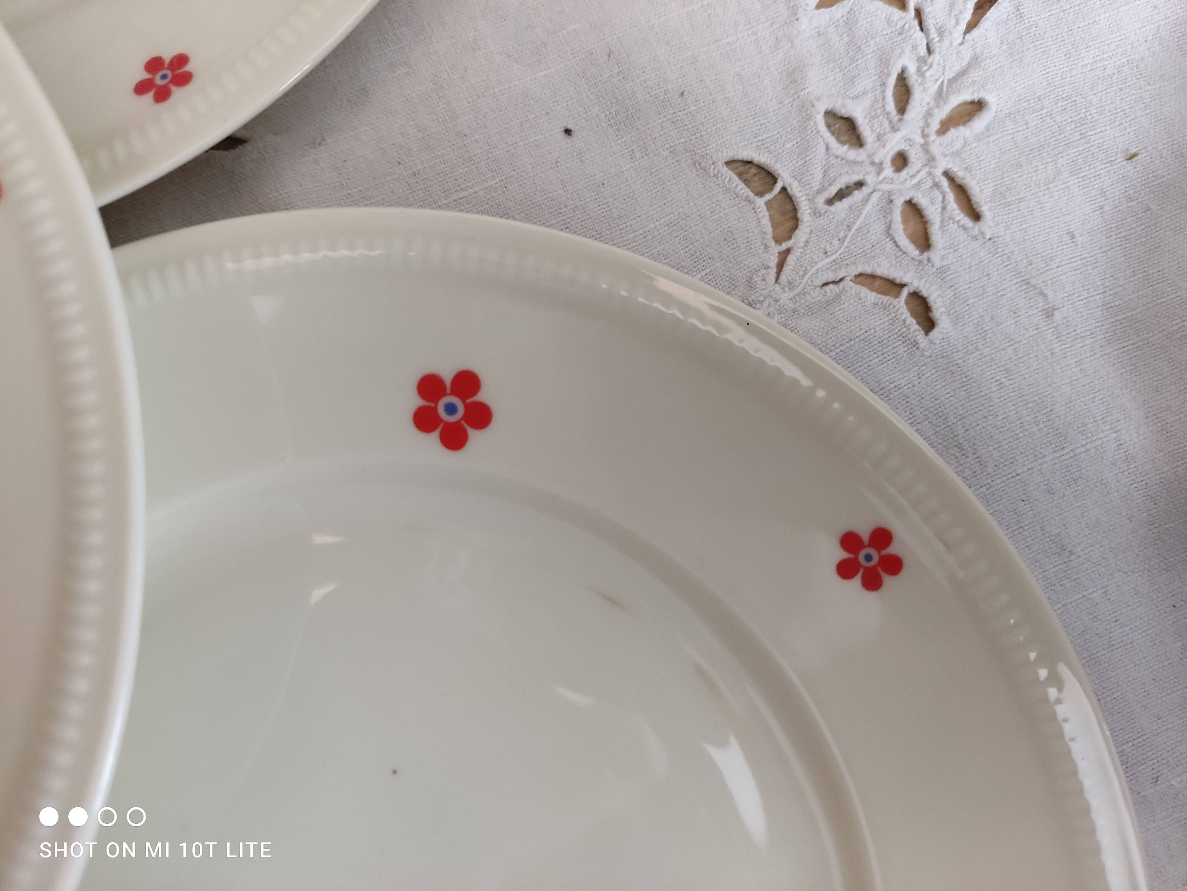 Dessert service 11 pieces in beige Bavaria porcelain with small orange flowers