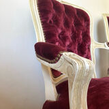 Pair of Louis XV style upholstered velvet armchairs