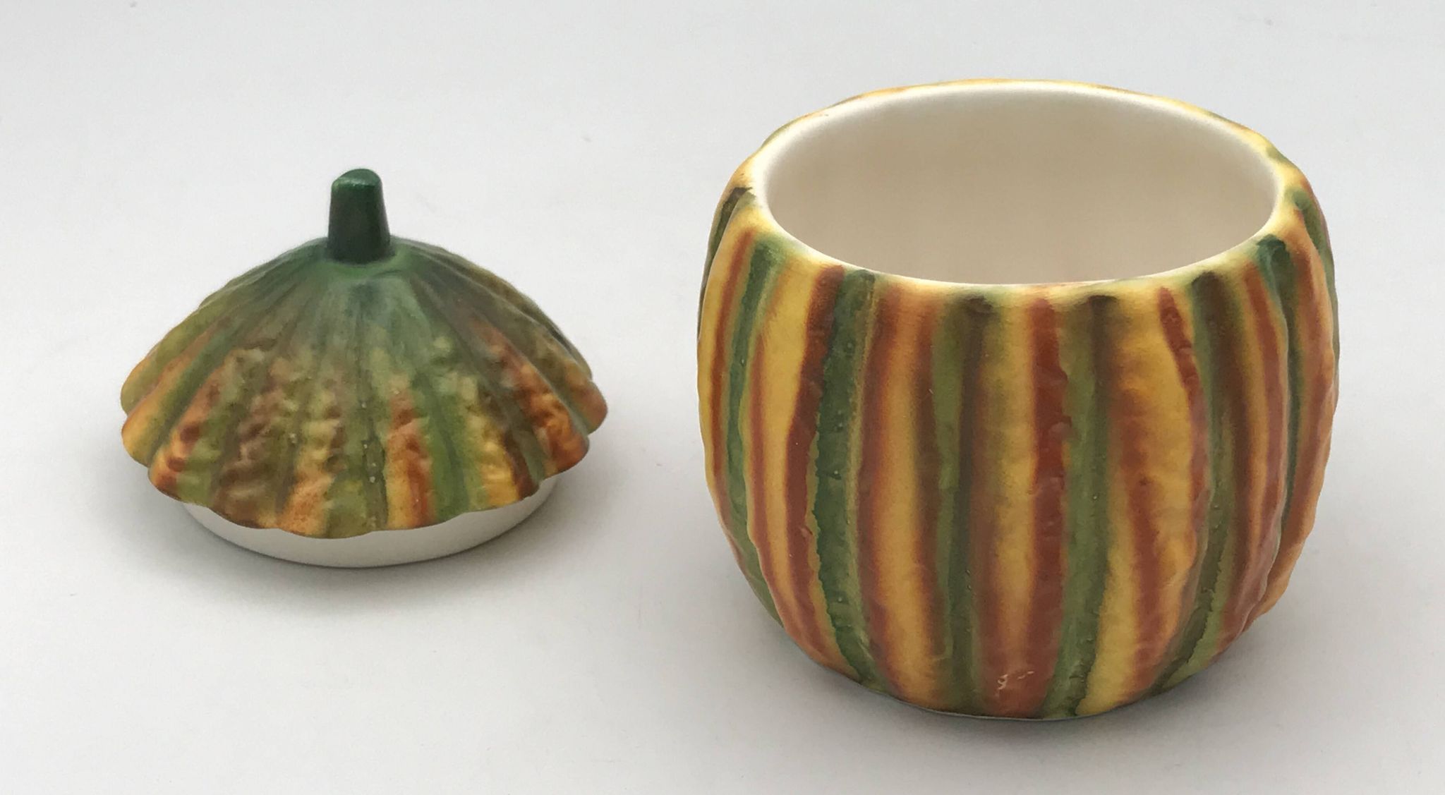 Vintage ceramic sugar bowl by Barettoni Nove, melon shape, Italy