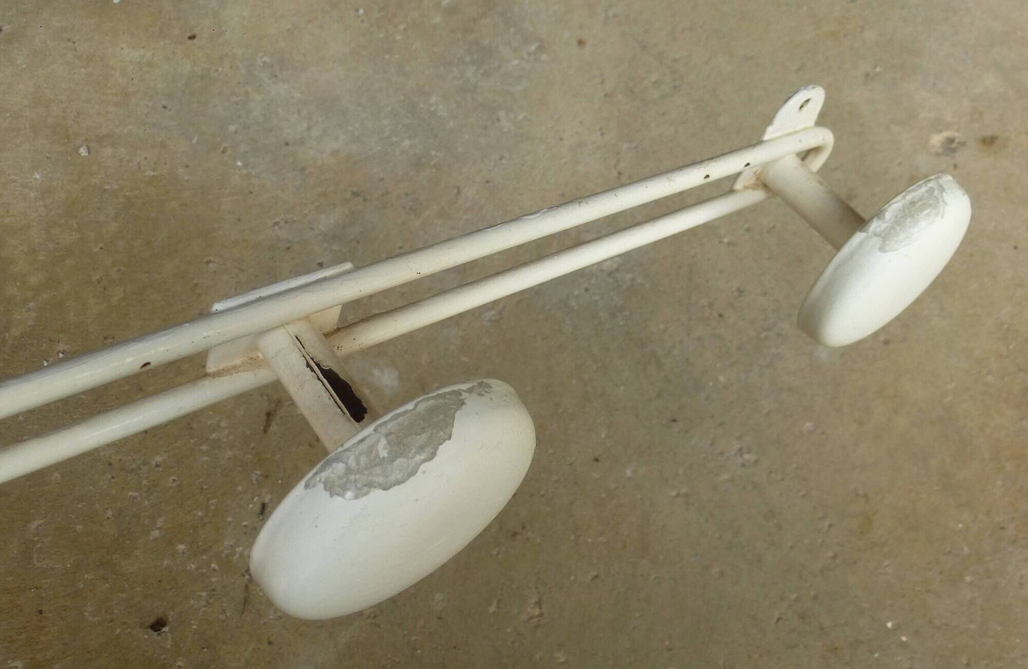 Coat rack with 4 metal hooks, vintage 1970