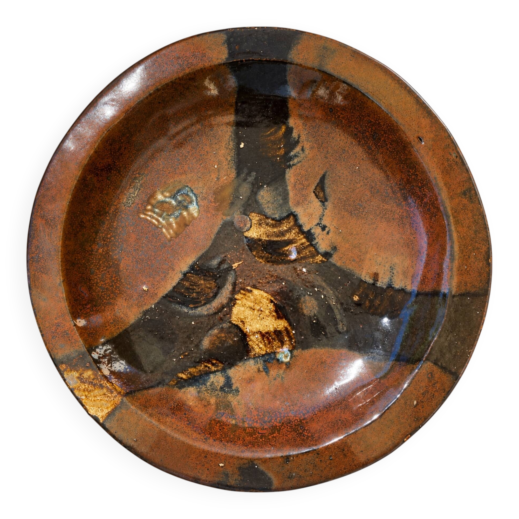 Grande assiette creuse en grès émaillé signée