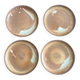 Lot of vintage 1970s beige stoneware dessert plates, handmade.