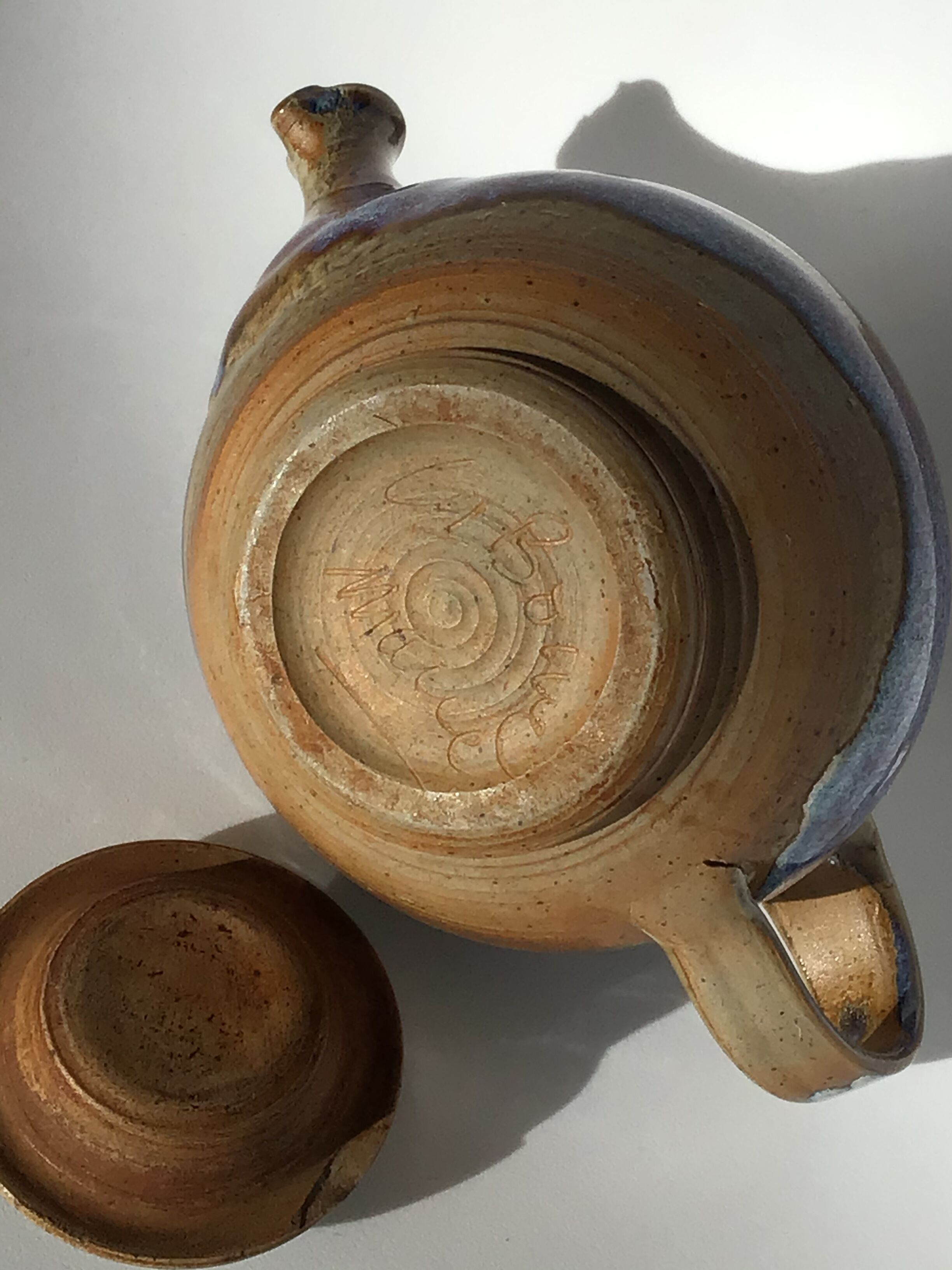 La Borne iridescent blue sandstone teapot signed