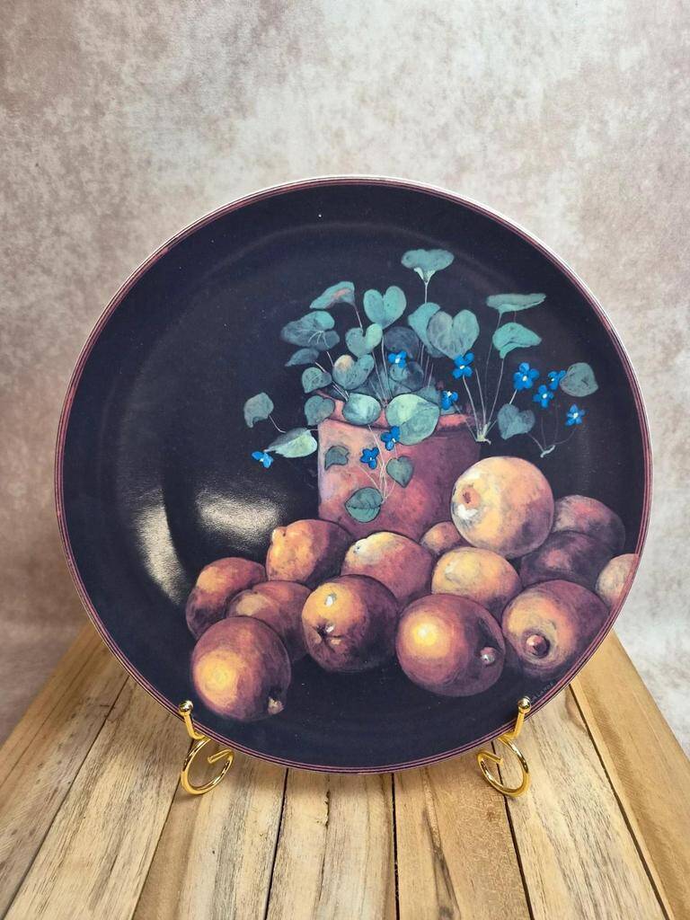 Large Gien plate Cueillette D. Lalande 30 cm – Fruit & violet decoration