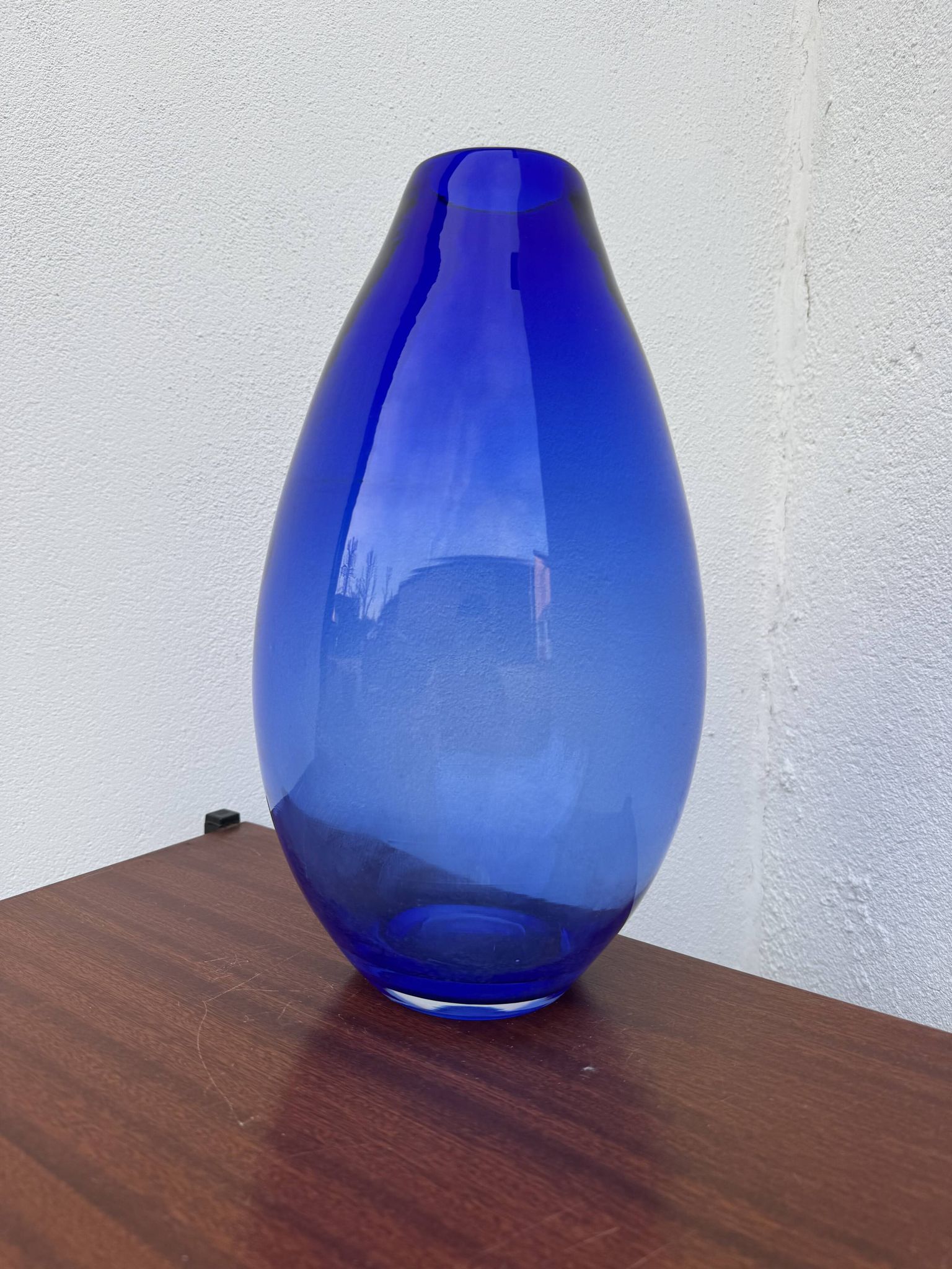 Grand vase verre soufflé bleue cobalt vintage