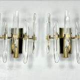 Sciolari, set of two large sconces in glass and gilded brass. Italy 1970s