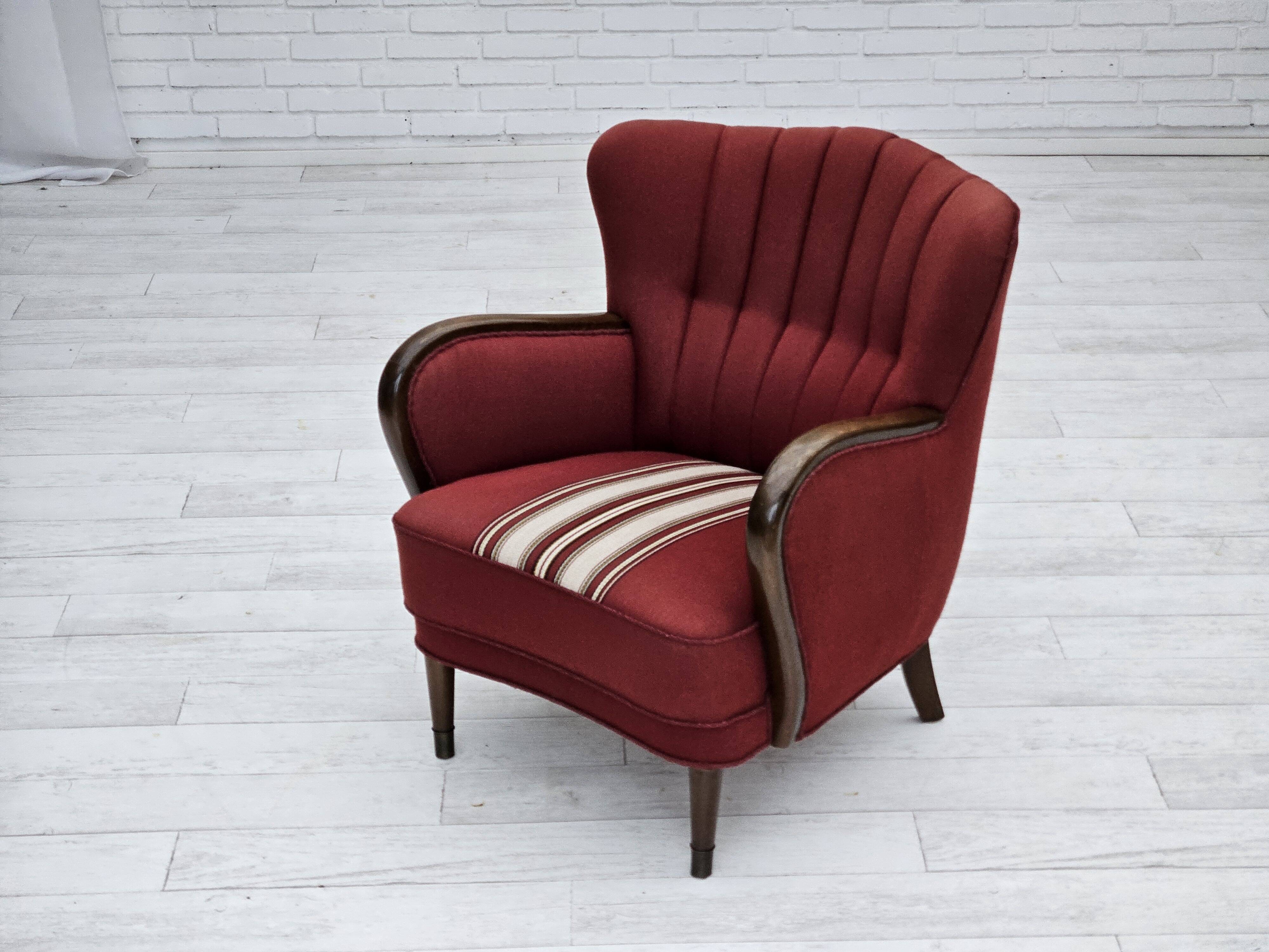 1960s, Danish armchair by Alfred Christensen, red furniture wool fabric.