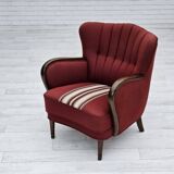 1960s, Danish armchair by Alfred Christensen, red furniture wool fabric.