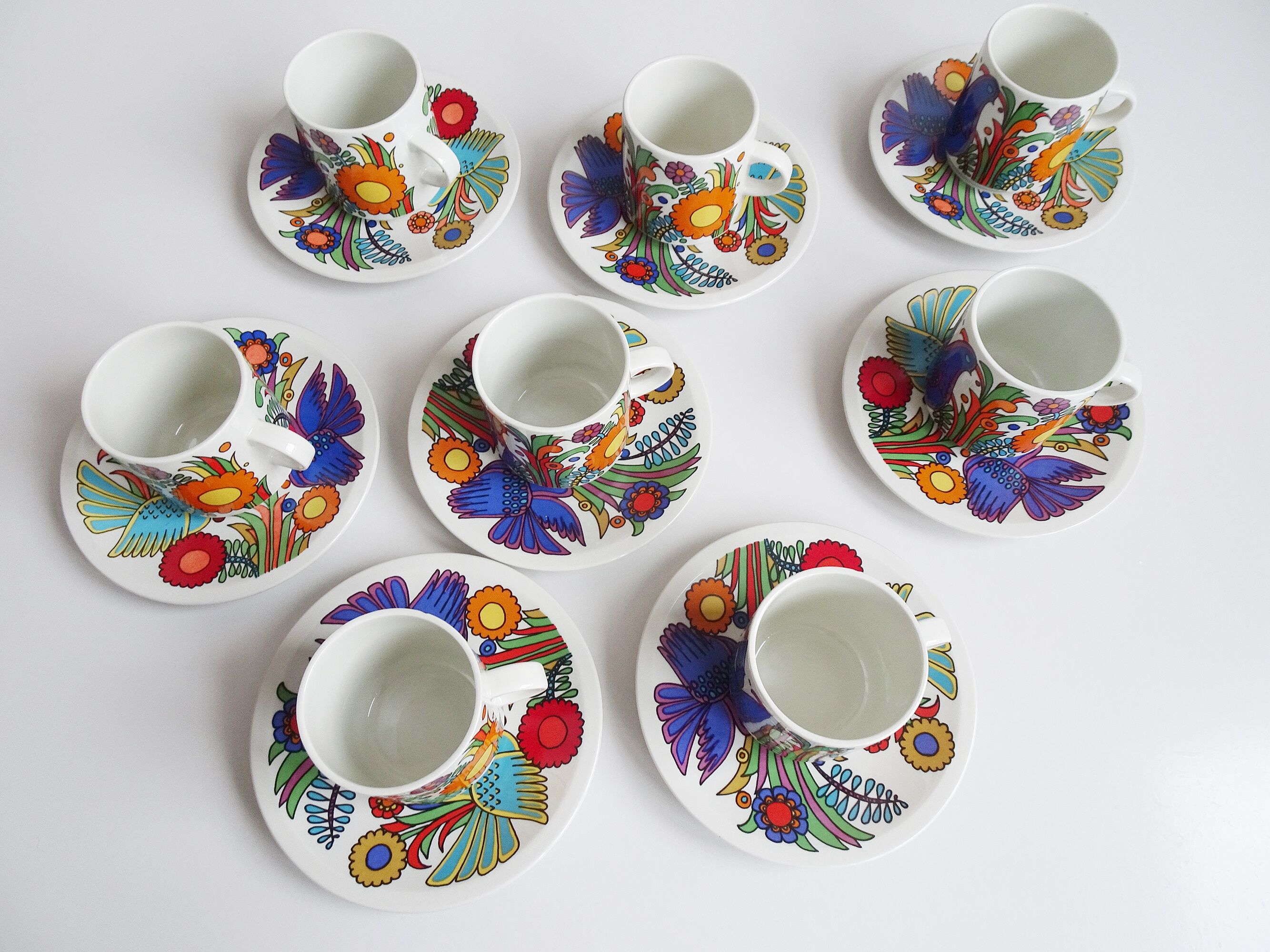 Villeroy and Boch Acapulco mugs and saucers set of 6, colorful coffee or tea sets