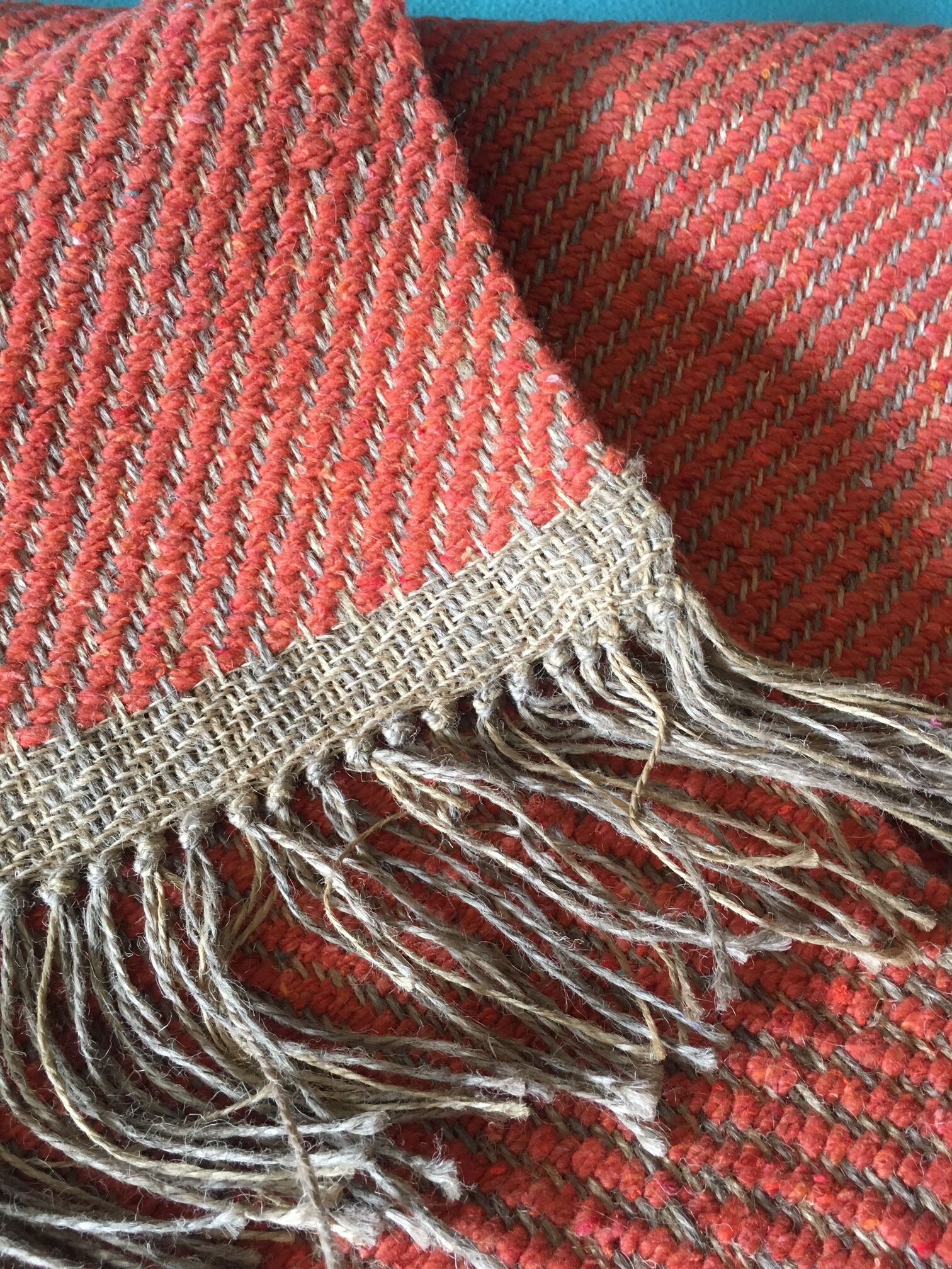 Hemp and wool woven carpet 146x61 cm